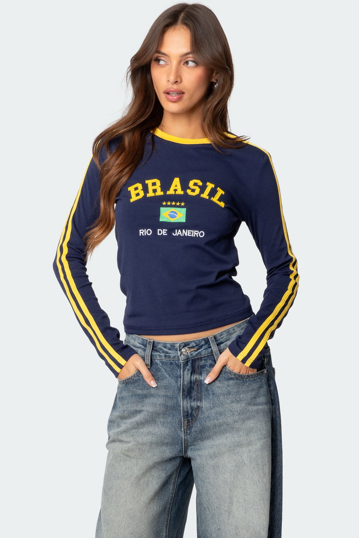 Brasil Embroidered Long Sleeve T Shirt