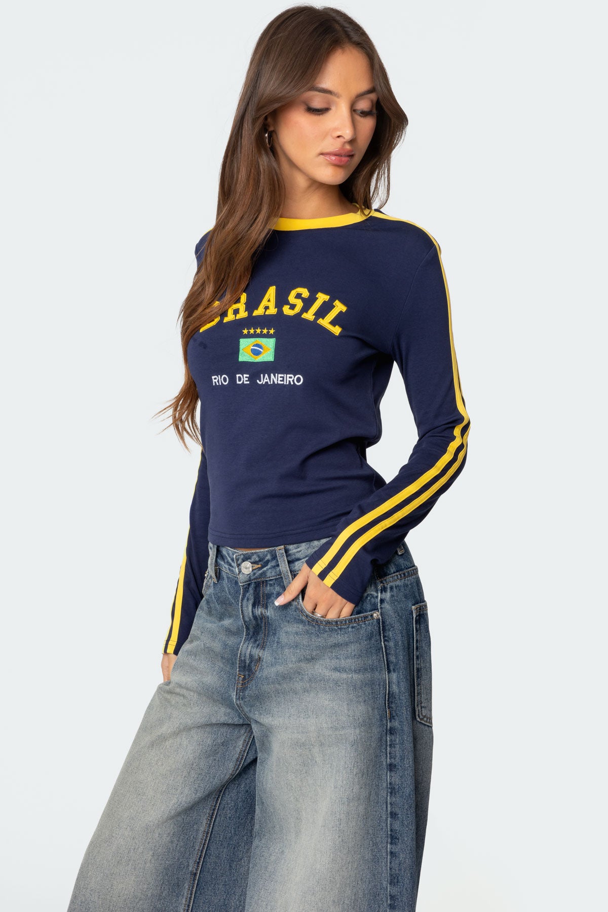 Brasil Embroidered Long Sleeve T Shirt