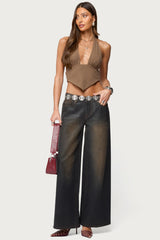 Open Back Triangle Halter Top