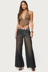 Open Back Triangle Halter Top