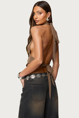 Open Back Triangle Halter Top