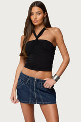 Maggi Knotted Backless Mesh Top