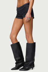 Moirah Rhinestone Denim Micro Shorts
