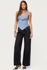 Zenya Backless Cowl Neck Halter Top