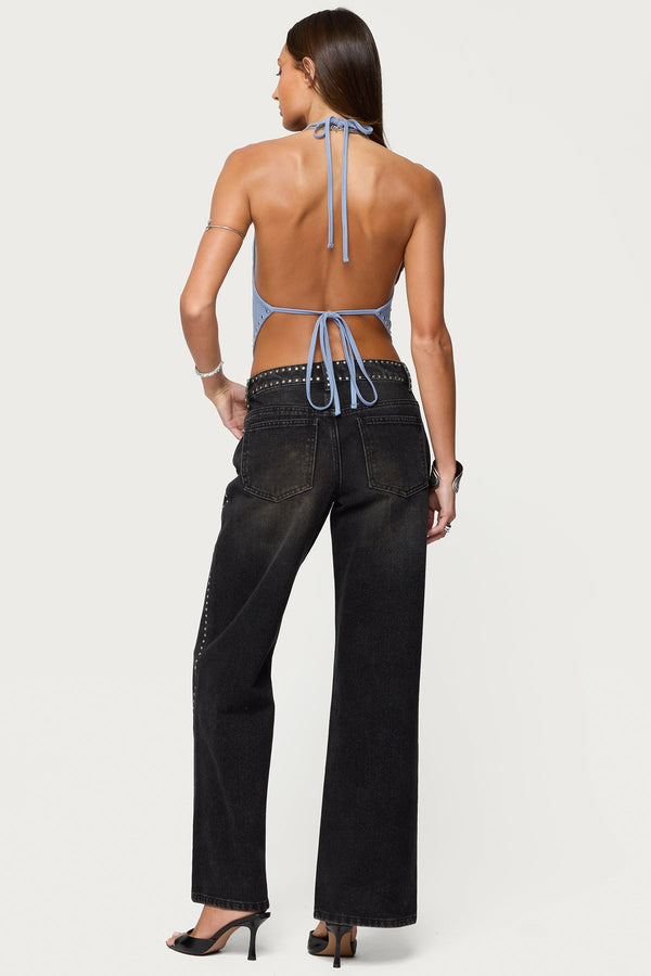 Zenya Backless Cowl Neck Halter Top