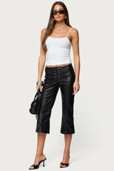 Lexy Faux Leather Flared Capri Trousers