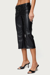 Lexy Faux Leather Flared Capri Trousers