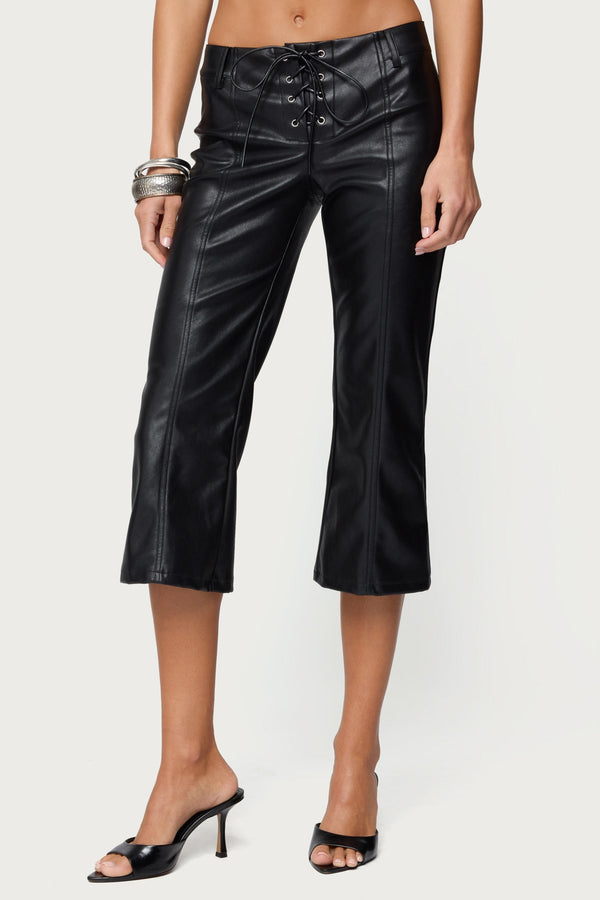 Lexy Faux Leather Flared Capri Trousers