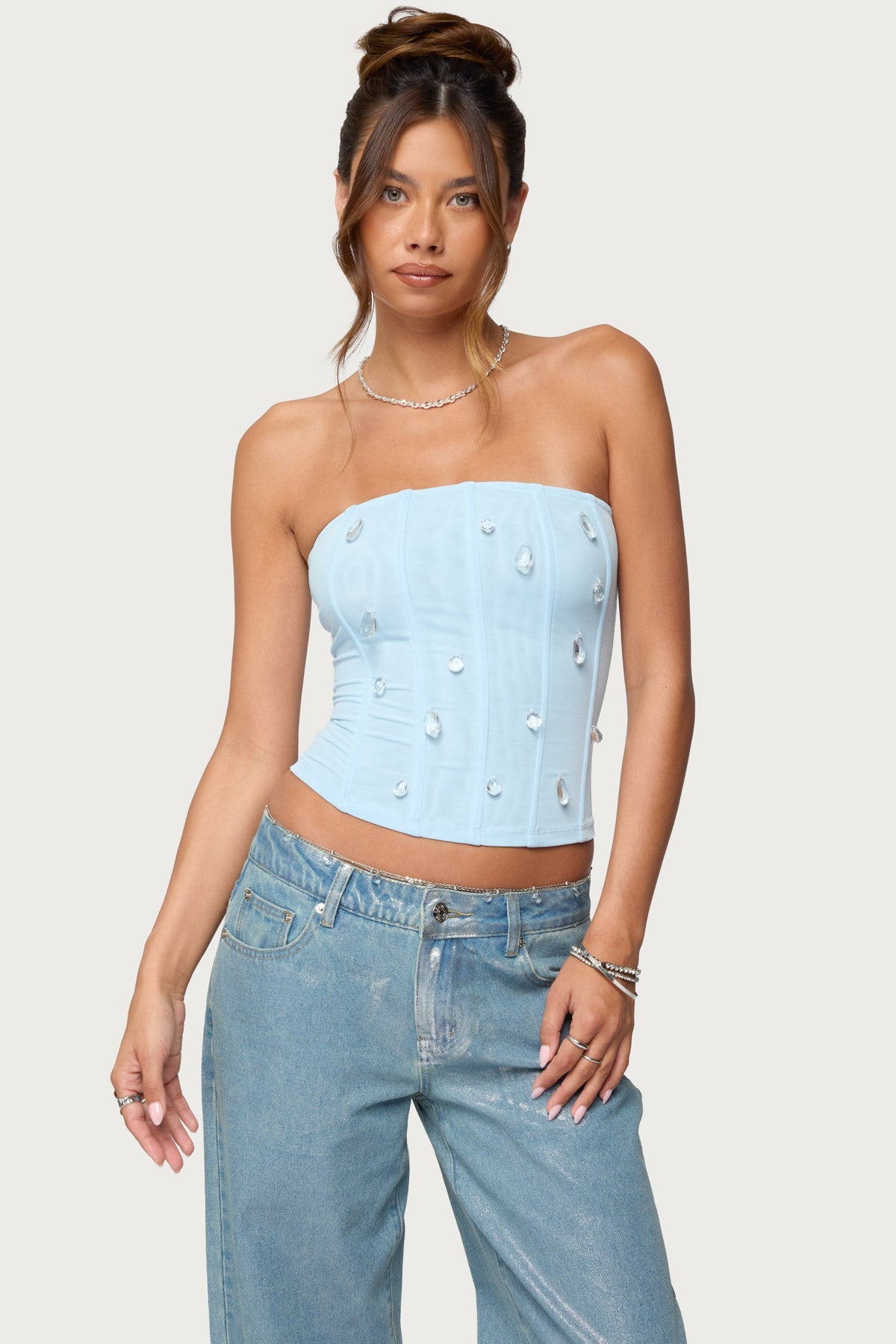 Lexah Faux Crystal Strapless Mesh Corset