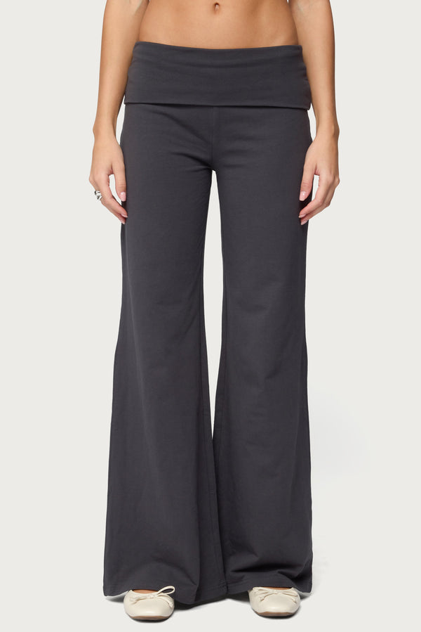 Wide Leg Foldover Trousers