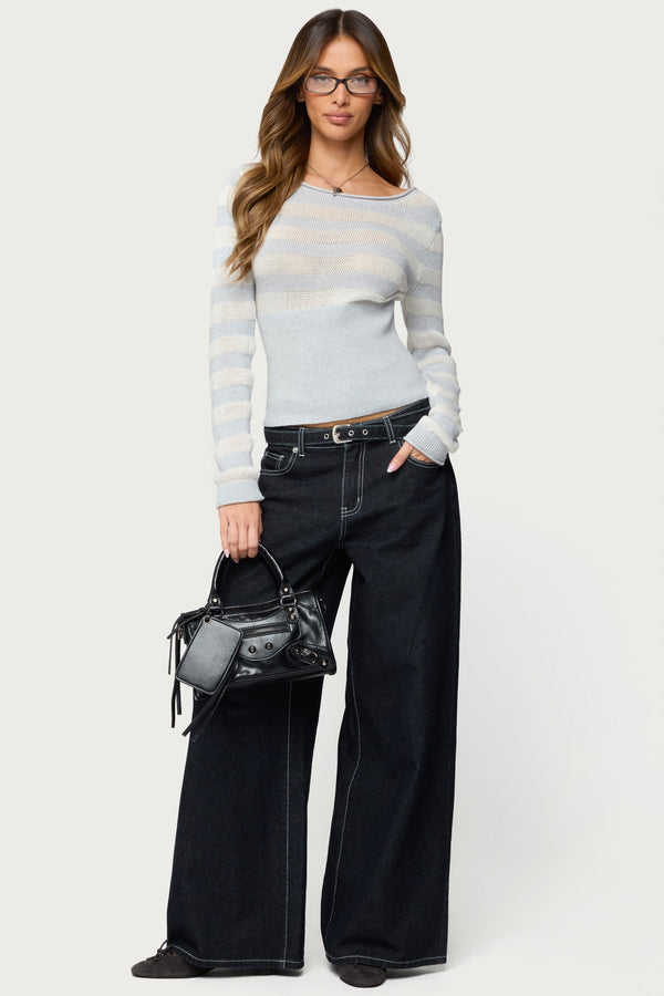 Cornella Boat Neck Striped Knit Top