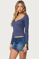 Notch Scoop Neck Long Sleeve Top