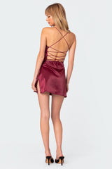 Whitney Lace Trim Satin Effect Mini Dress