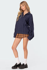 Oversized Quarter Zip Cable Knit Sweater