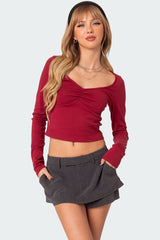 Nat Ruched V Neck Top