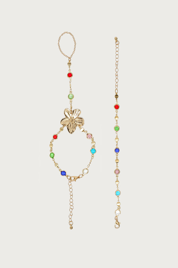 Flower Gem Handchain & Bracelet Set