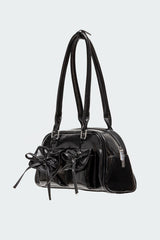 Bow Pocket Faux Leather Shoulder Bag