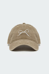 Embroidered Bow Washed Baseball Cap