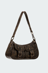 Distressed Faux Leather Buckle Bag