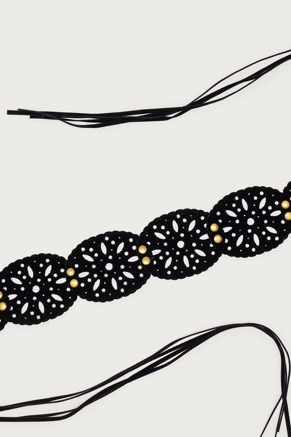 Studded Faux Suede Tie Belt