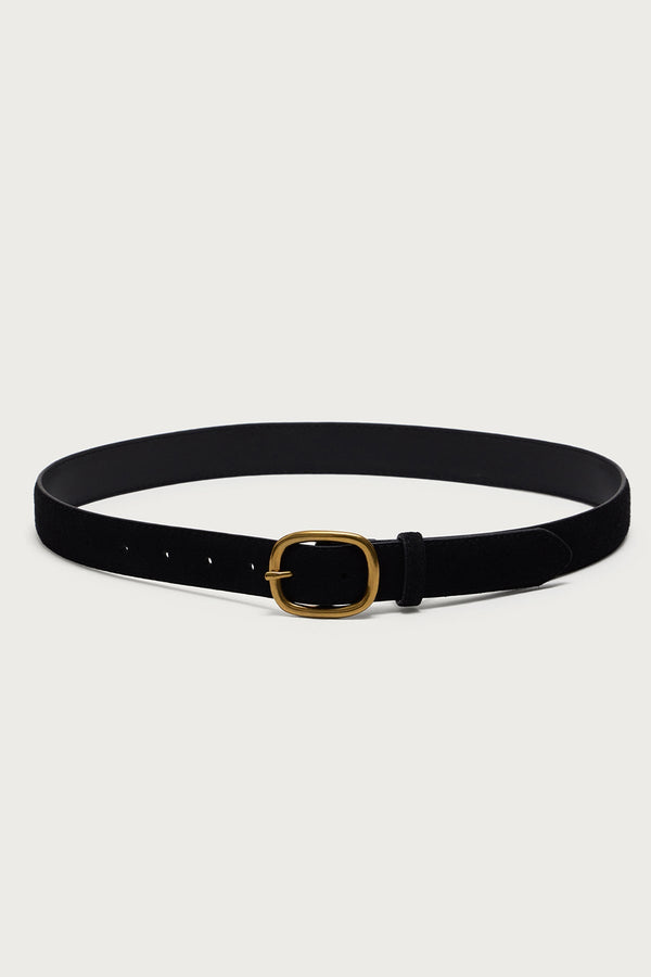 Oval Buckle Faux Suede Belt