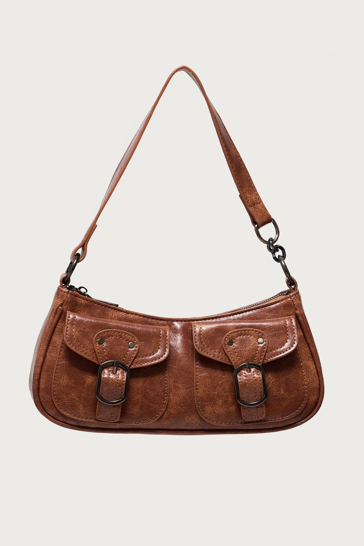 Distressed Faux Leather Buckle Bag