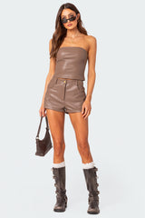 Martine High Rise Faux Leather Shorts