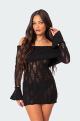 Gabby Fold Over Open Knit Mini Dress