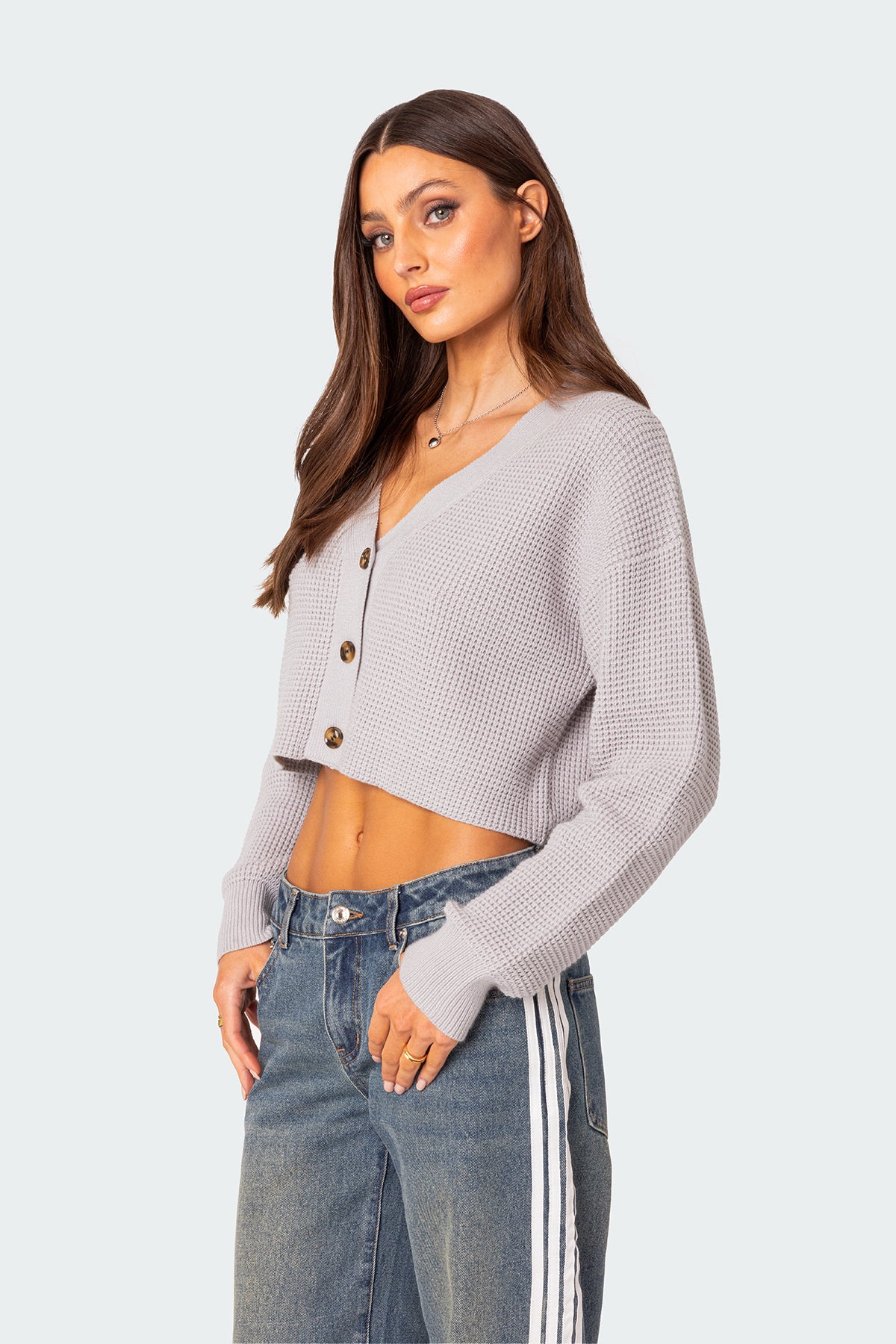 Oversized Waffle Knit Cropped Cardigan