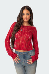 Rosa Open Back Sheer Knit Top