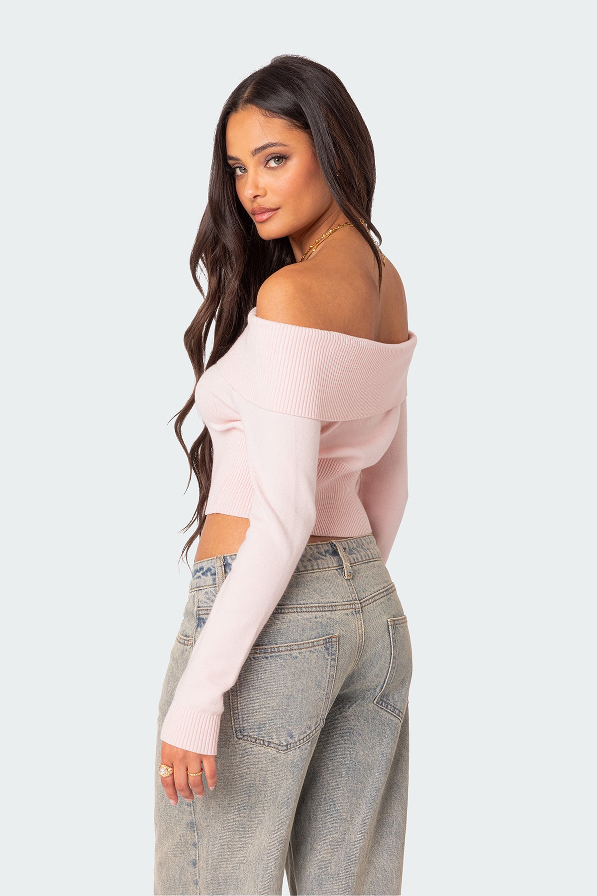 Minnie Cropped Fold Over Knit Top