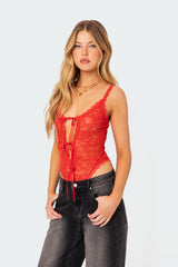 Maribelle Tie Front Sheer Lace Bodysuit