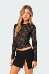 Rose Embroidered Fishnet Top