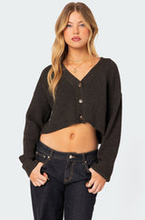 Oversized Waffle Knit Cropped Cardigan