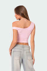 Lace Bow Asymmetric Top