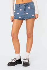 Alivia Satin Effect Bow Denim Micro Skort