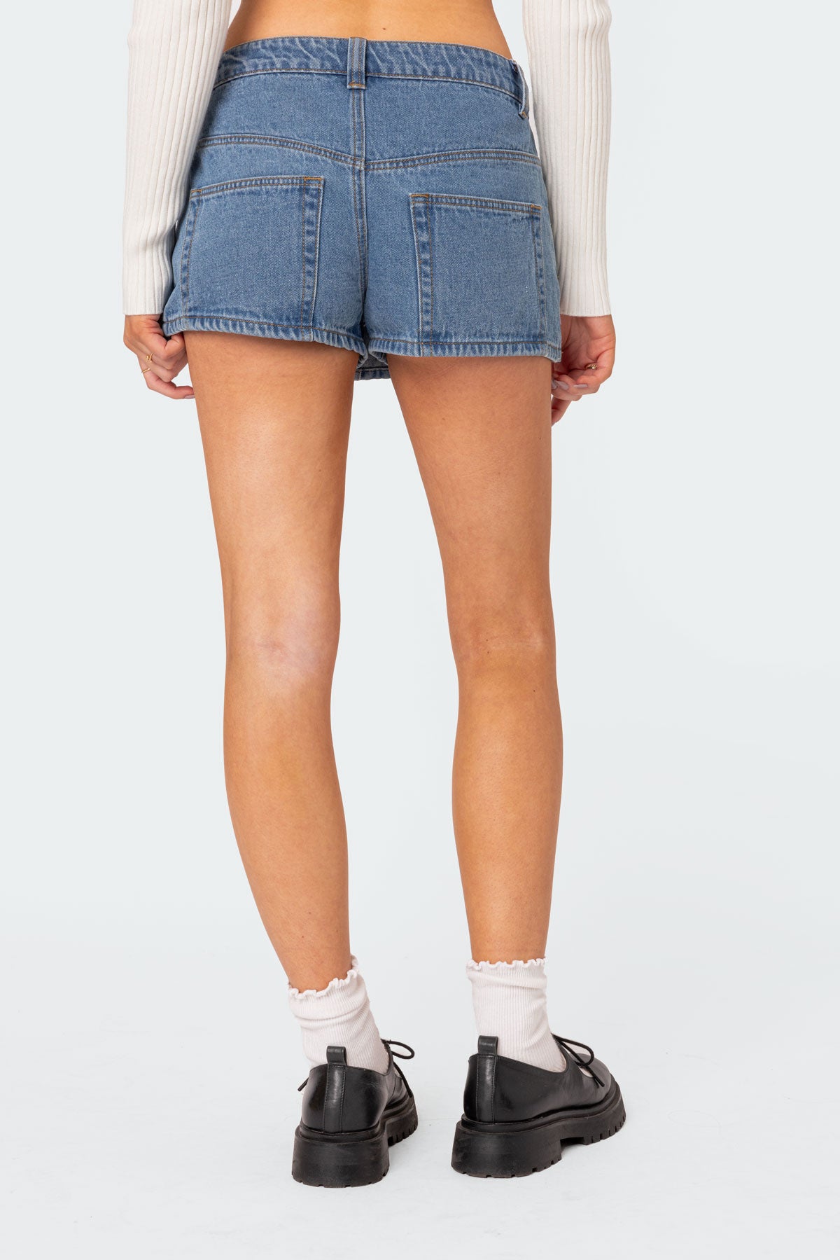 Alivia Satin Effect Bow Denim Micro Skort