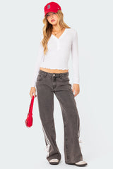 Washed Low Rise Ribbon Jeans