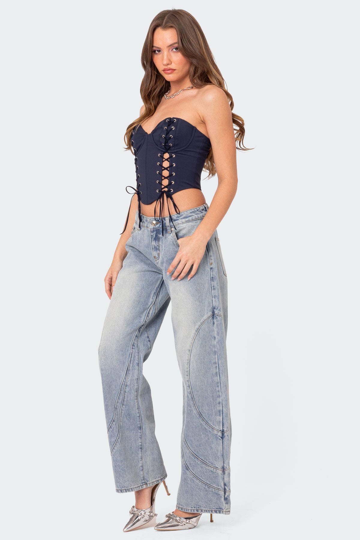 Oaklynn Stitch Detail Low Rise Jeans