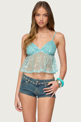 Sheer Sequin Babydoll Tank Top