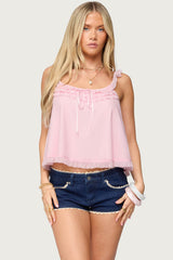 Ruffle Mesh Babydoll Tank Top