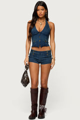 Sashe Button Up Denim Halter Top