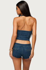 Sashe Button Up Denim Halter Top