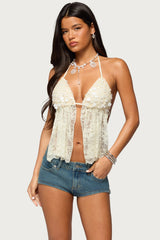 Sequin Lace Split Front Backless Top