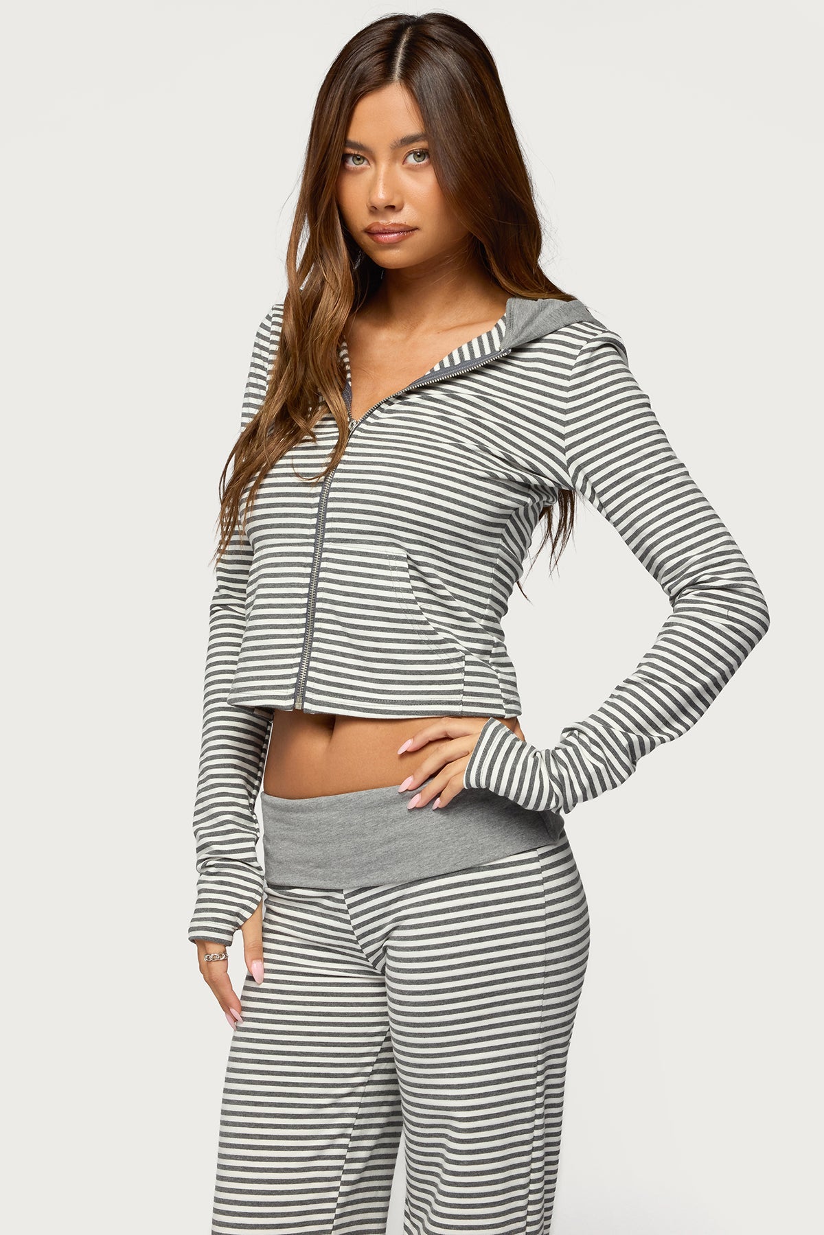 Meggy Striped Zip Up Hoodie