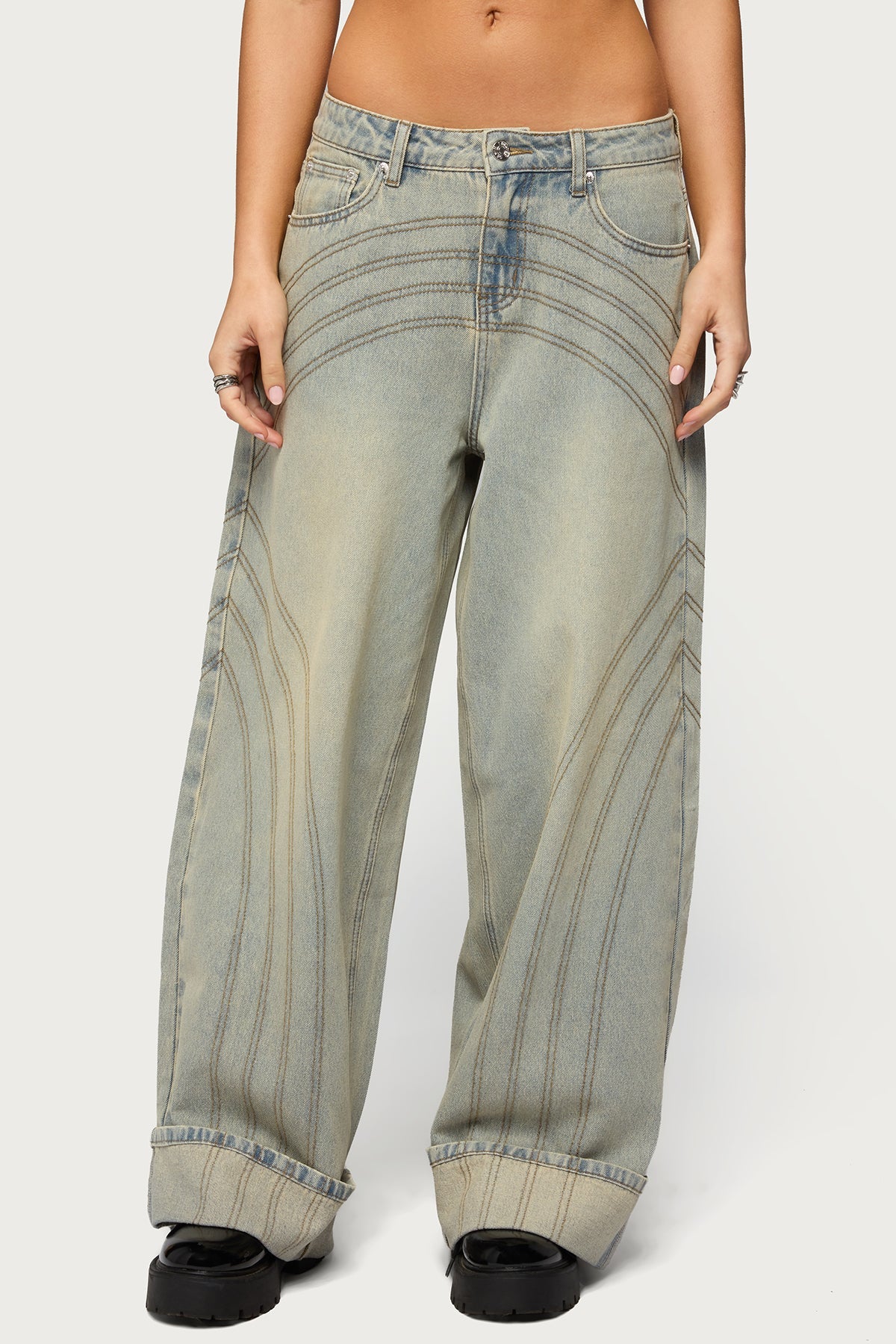 Cuffed Low Rise Baggy Jeans