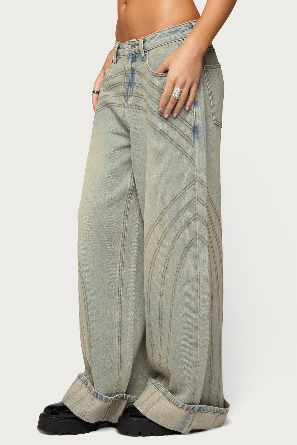 Cuffed Low Rise Baggy Jeans
