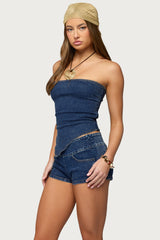 Zaida Asymmetric Denim Strapless Top