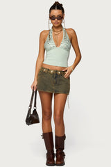Sequin Plunge Neck Halter Top