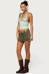 Sequin Plunge Neck Halter Top